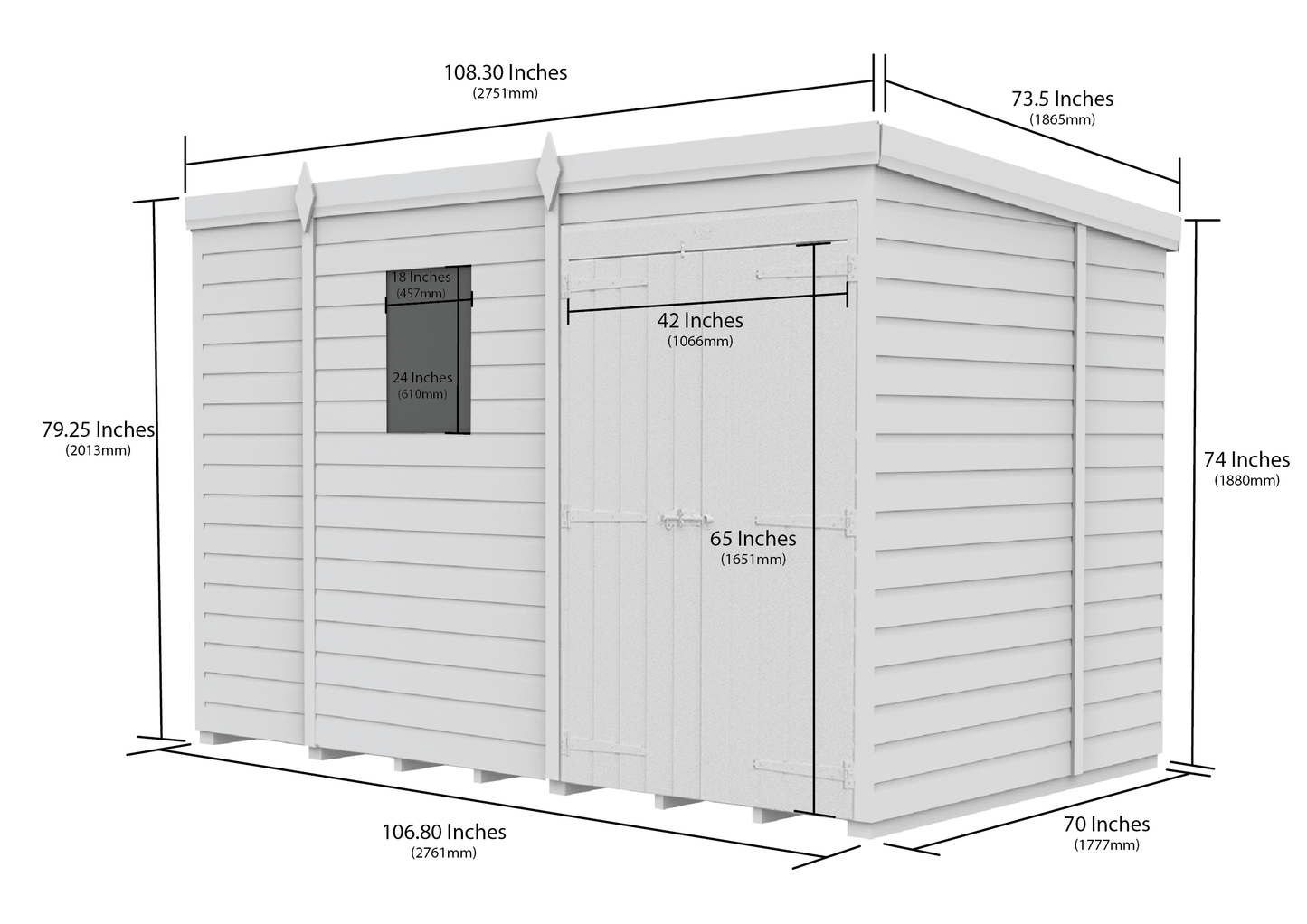 9 x 6 Pent Shed (Double Door, With Windows) - view 2