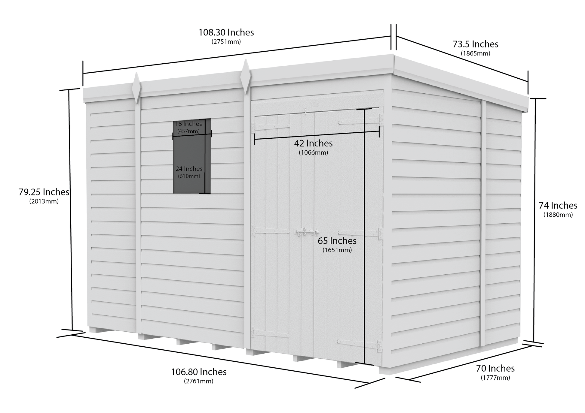 9 x 6 Pent Shed (Double Door, With Windows) - view 2