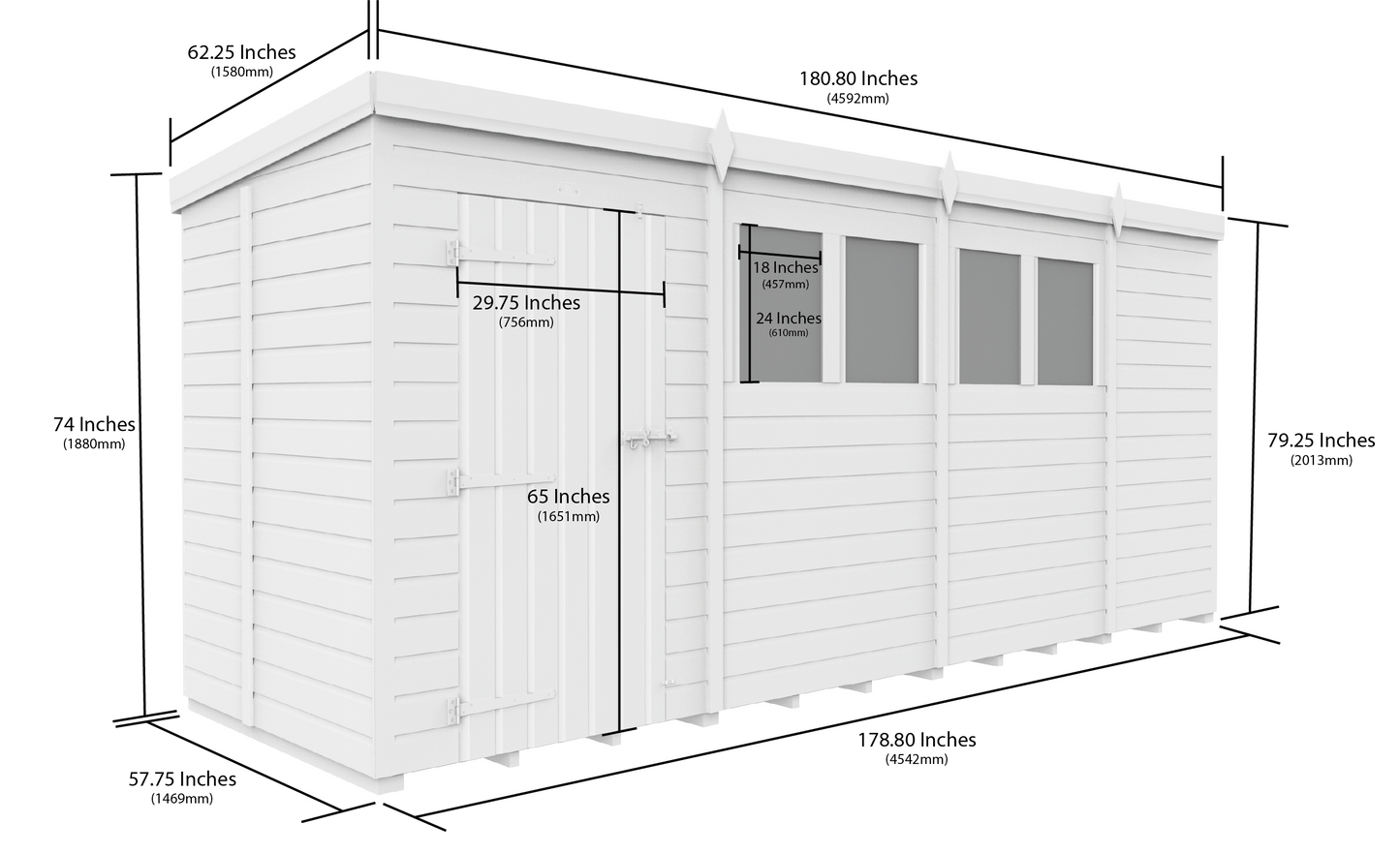 15 x 5 Pent Shed (Double Door, No Windows) - view 4