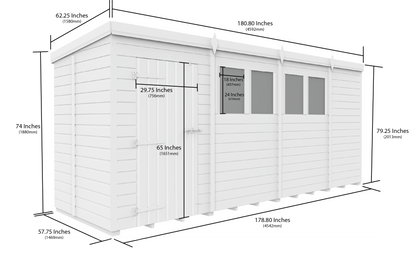 15 x 5 Pent Shed (Double Door, No Windows) - view 4