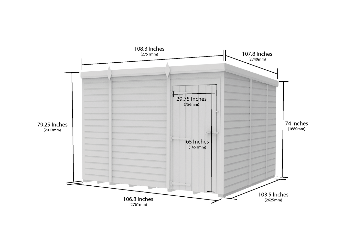 9 x 9 Pent Shed (Single Door, No Windows) - view 3