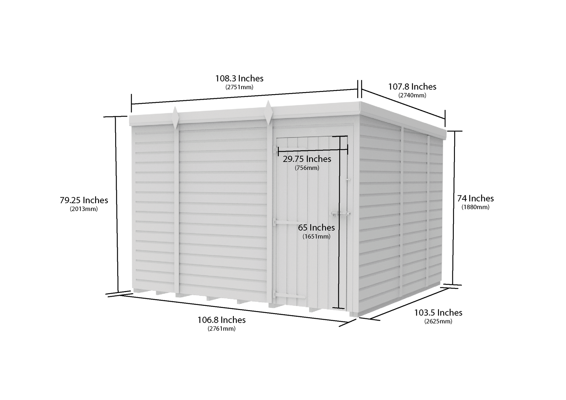 9 x 9 Pent Shed (Single Door, No Windows) - view 3