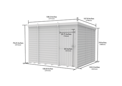 9 x 9 Pent Shed (Single Door, No Windows) - view 3