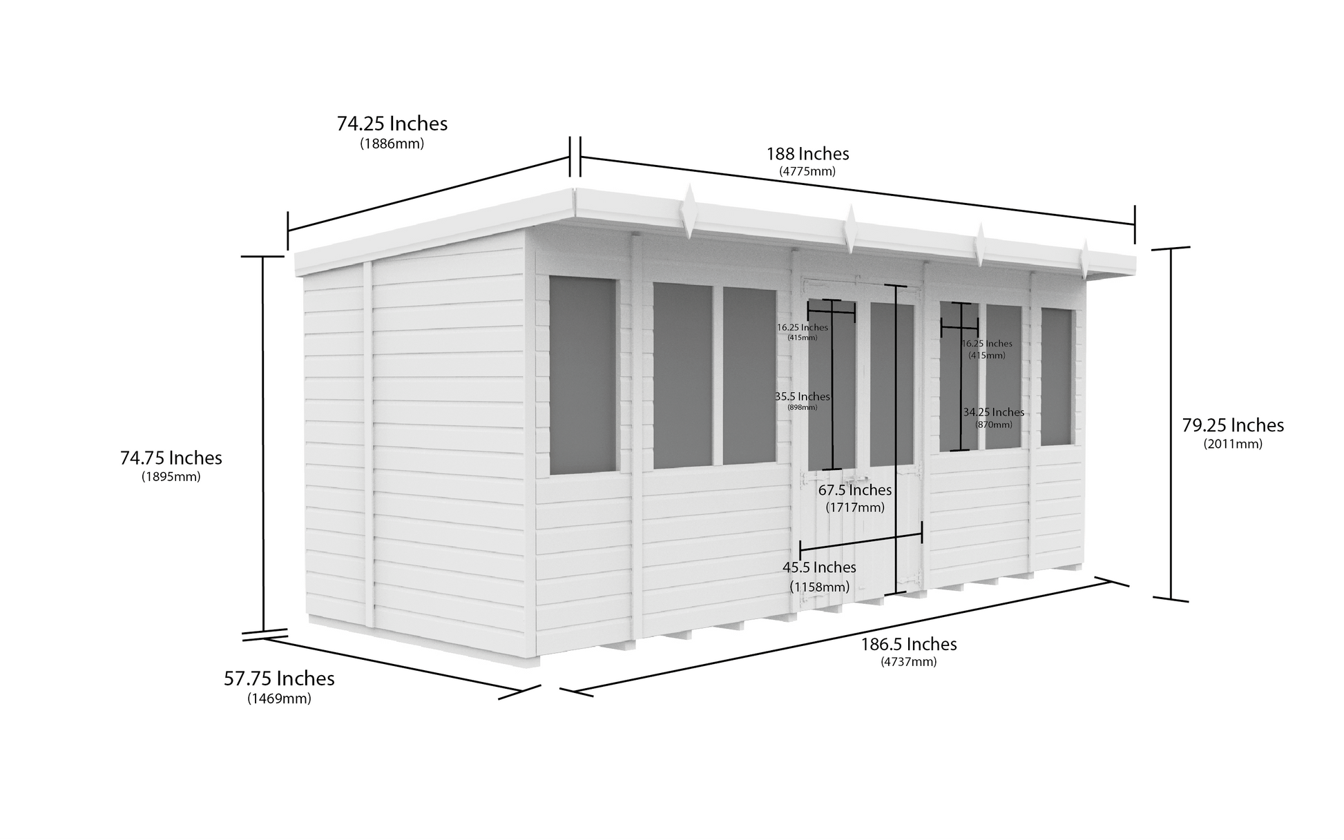 16 x 5 Pent Summer House - view 3