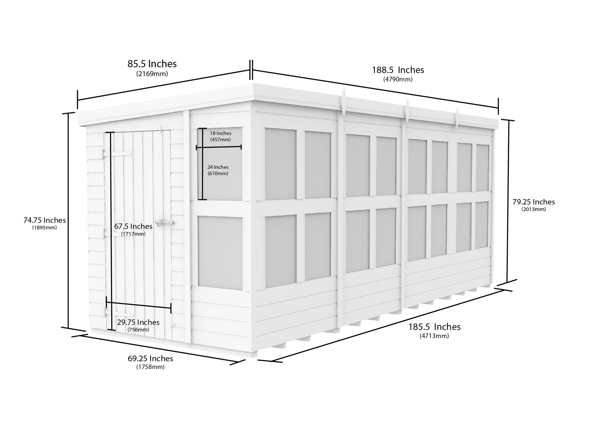 6 x 16 Pent Potting Shed - view 3