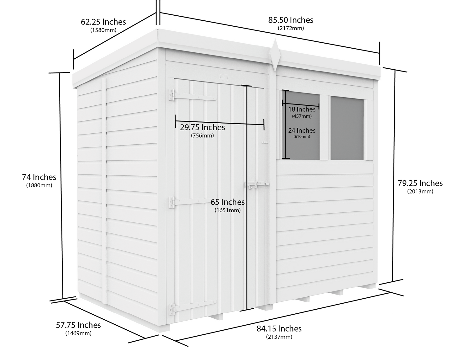 7 x 5 Pent Shed (Single Door, With Windows) - view 4