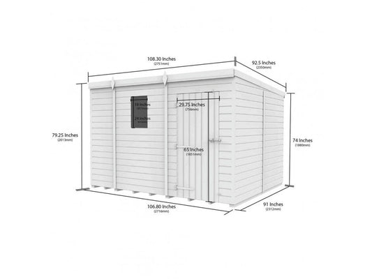 9 x 8 Pent Shed (Single Door, No Windows) - view 2