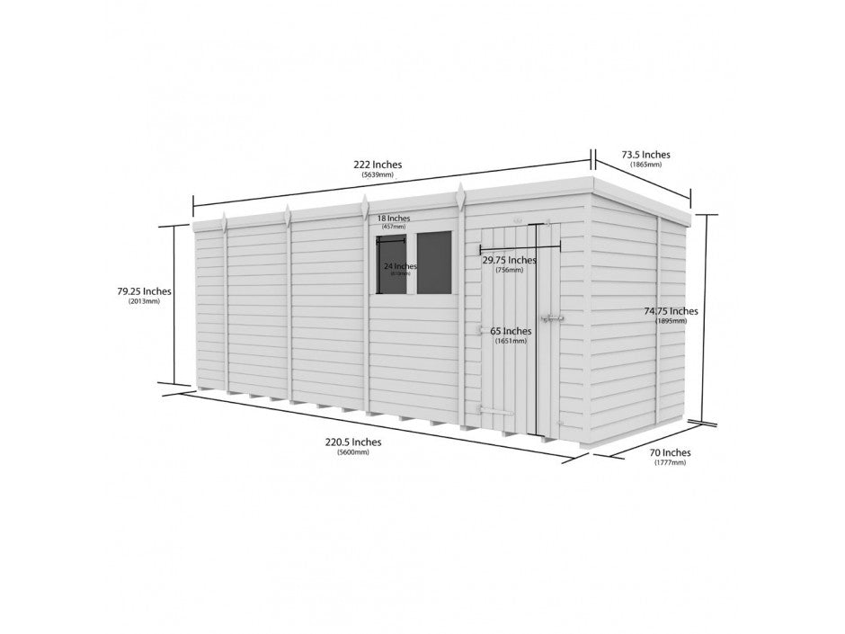 19 x 6 Pent Shed (Single Door, With Windows) - view 3