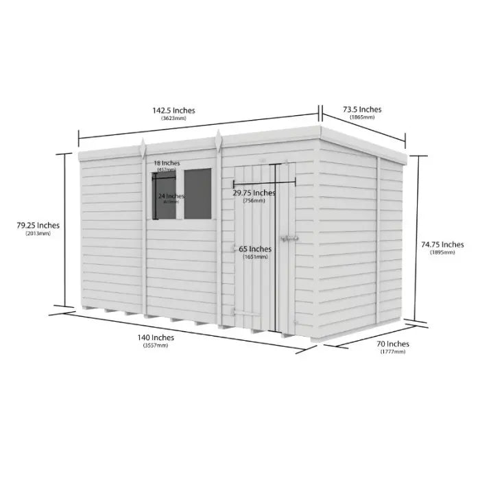 12 x 6 Pent Shed (Single Door, No Windows) - Pent Shed
