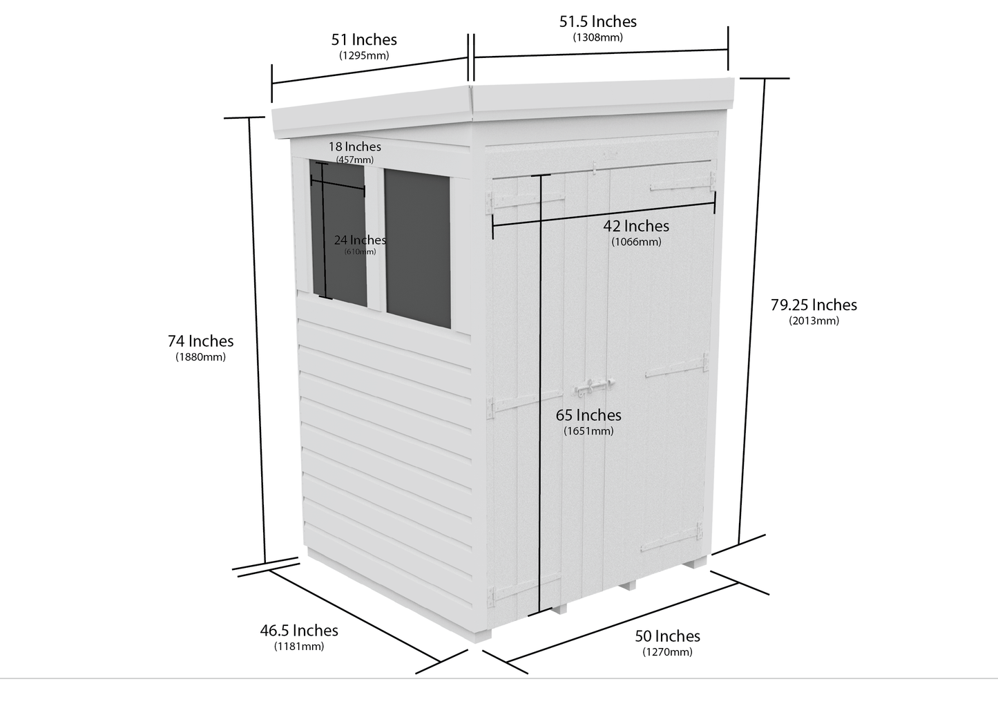 4 x 4 Pent Shed (Double Door, With Windows) - view 3
