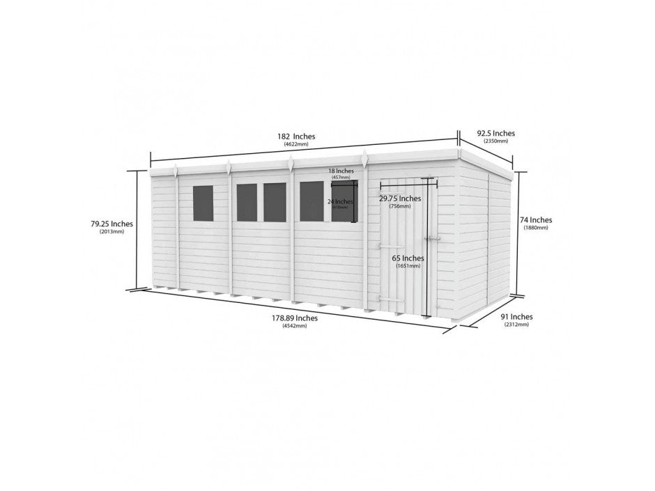 17 x 8 Pent Shed (Single Door, With Windows) - view 3