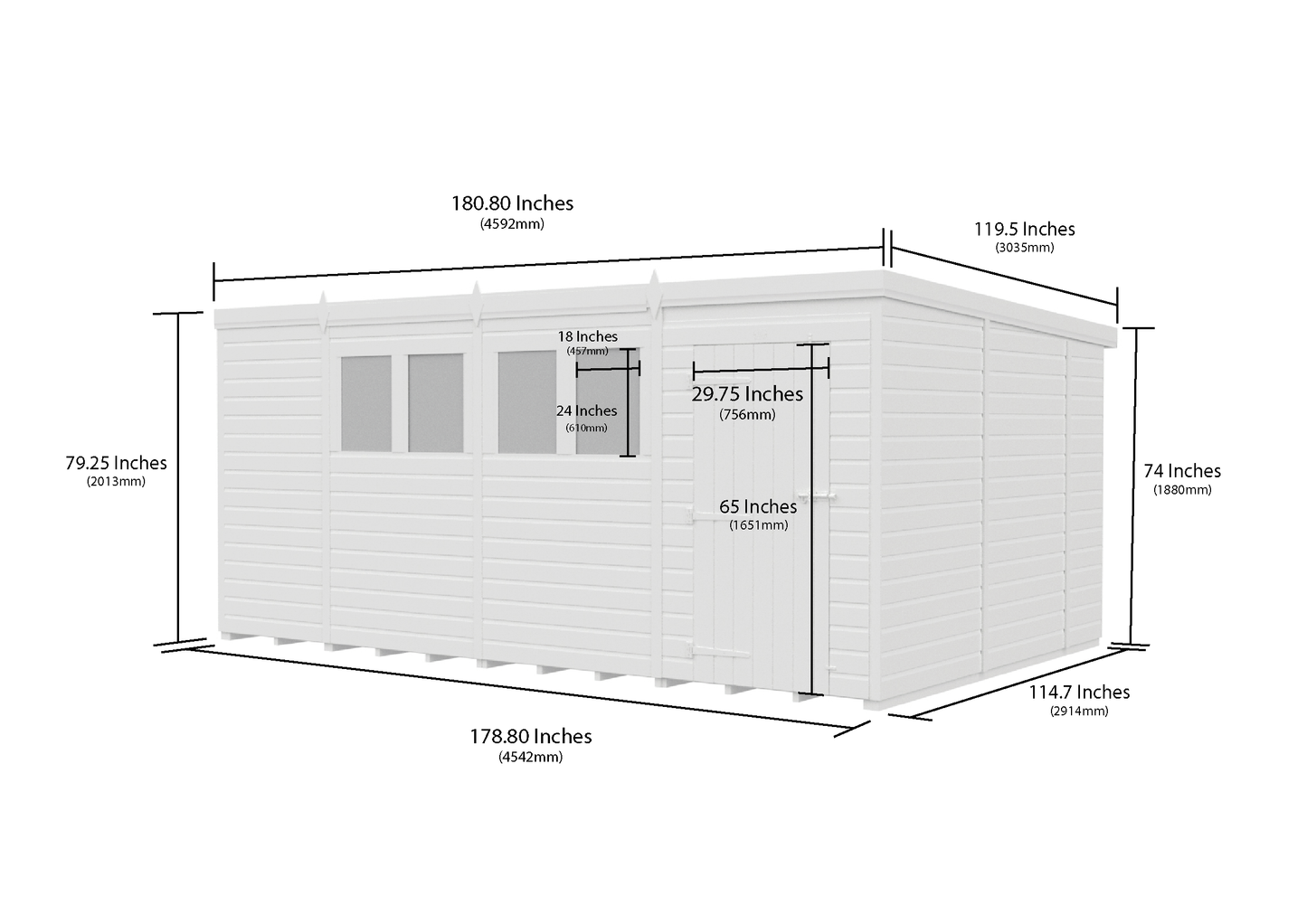 15 x 10 Pent Shed (Double Door, With Windows) - view 6