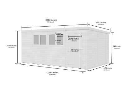 15 x 10 Pent Shed (Double Door, With Windows) - view 6