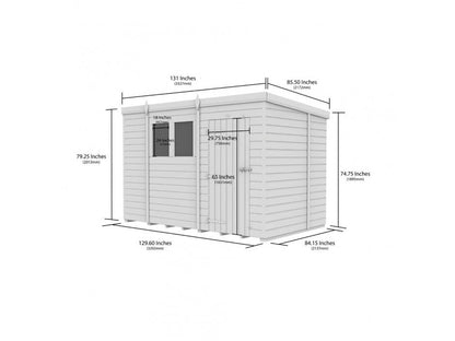 11 x 7 Pent Shed (Single Door, No Windows) - Pent Shed