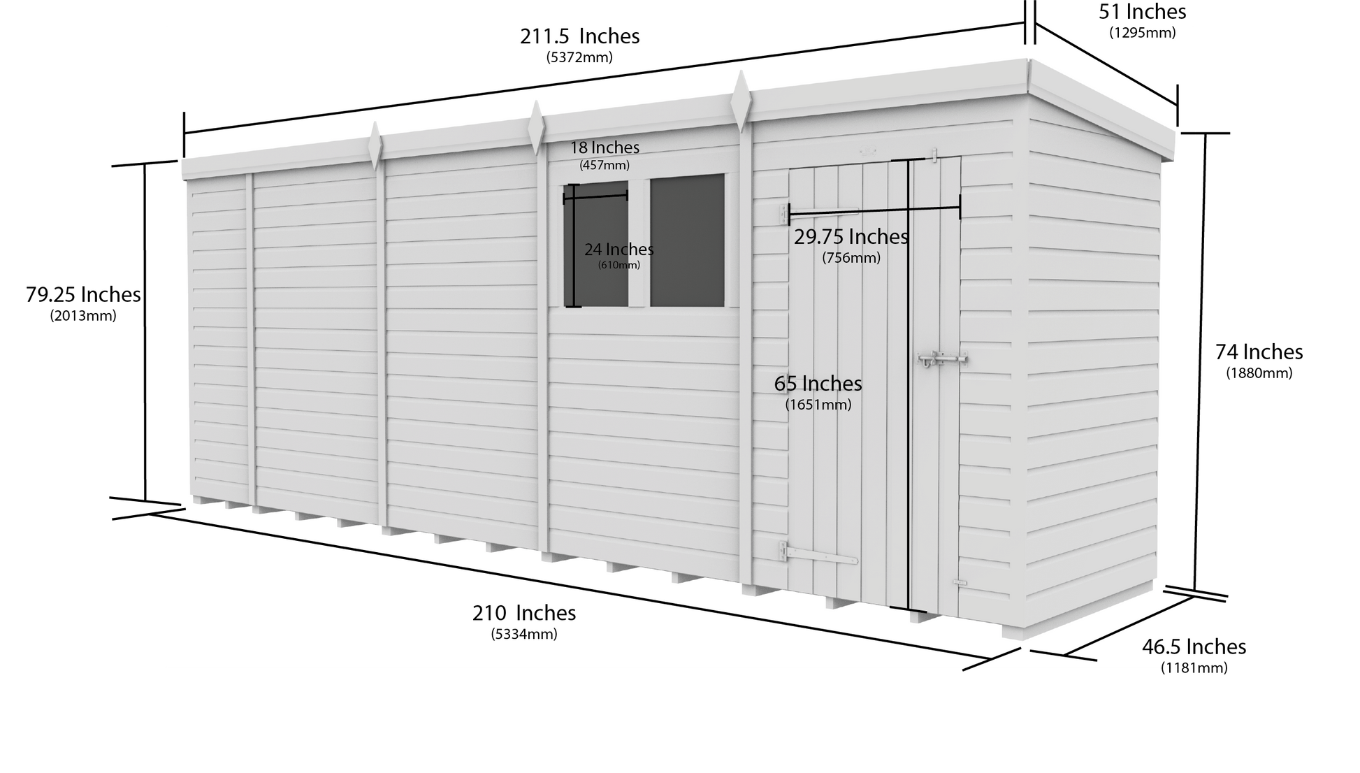 18 x 4 Pent Shed (Single Door, With Windows) - view 3