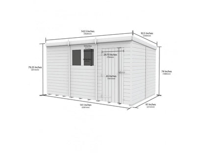 12 x 8 Pent Shed (Double Door, No Windows) - view 3