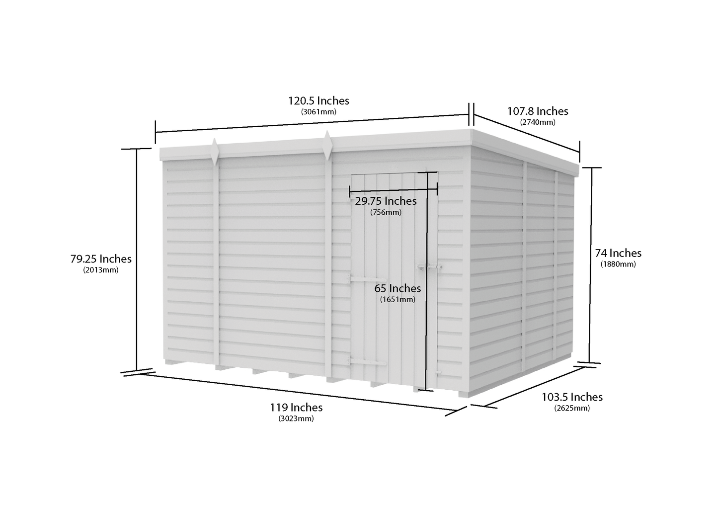 10 x 9 Pent Shed (Single Door, No Windows) - Pent Shed