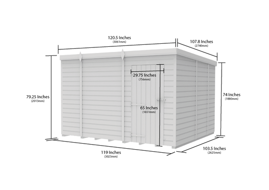 10 x 9 Pent Shed (Single Door, No Windows) - Pent Shed