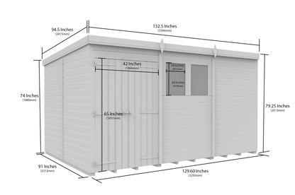 11 x 8 Pent Shed (Double Door, With Windows) - view 2