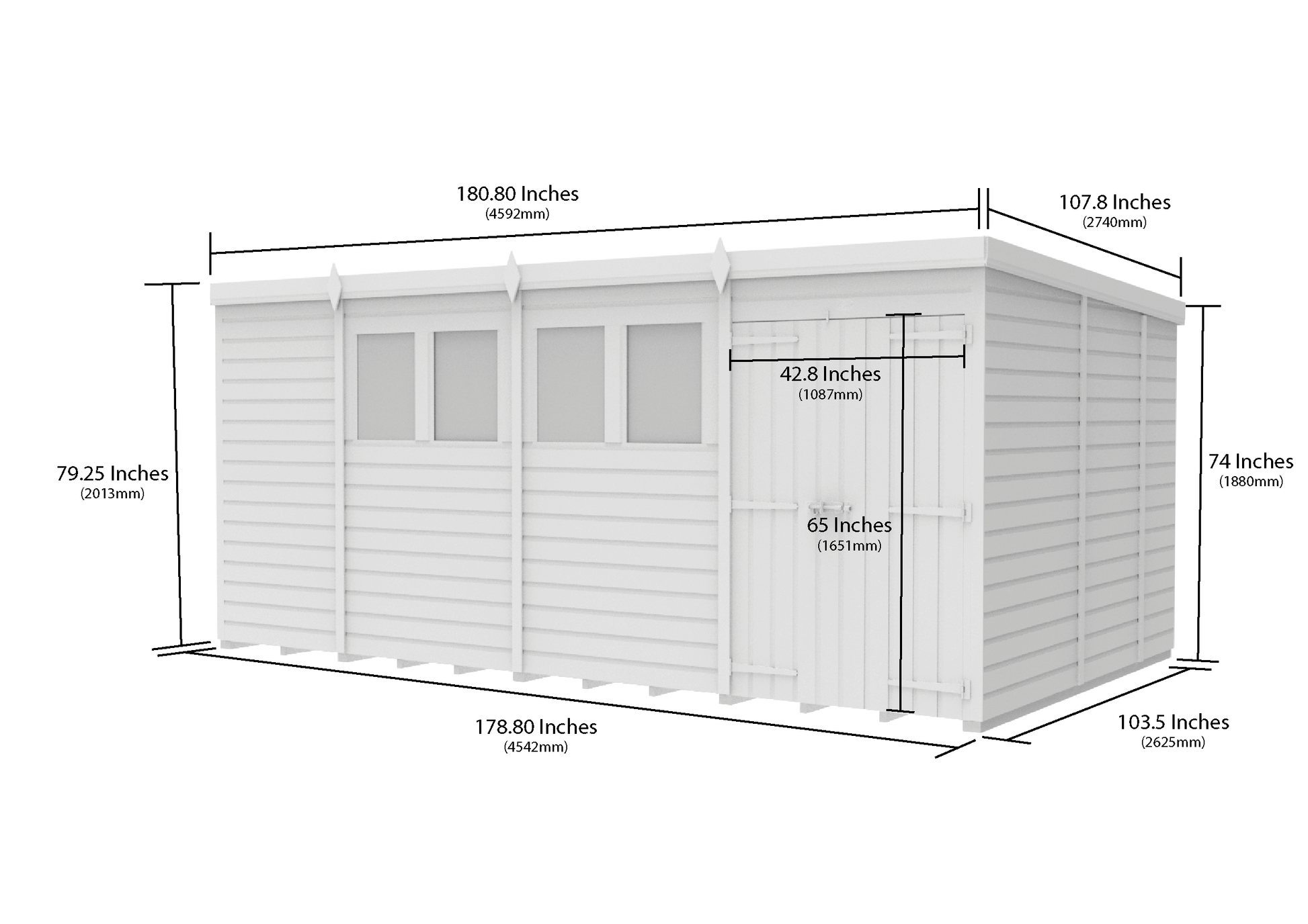 15 x 9 Pent Shed (Double Door, With Windows) - view 4