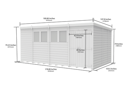 15 x 9 Pent Shed (Double Door, With Windows) - view 4