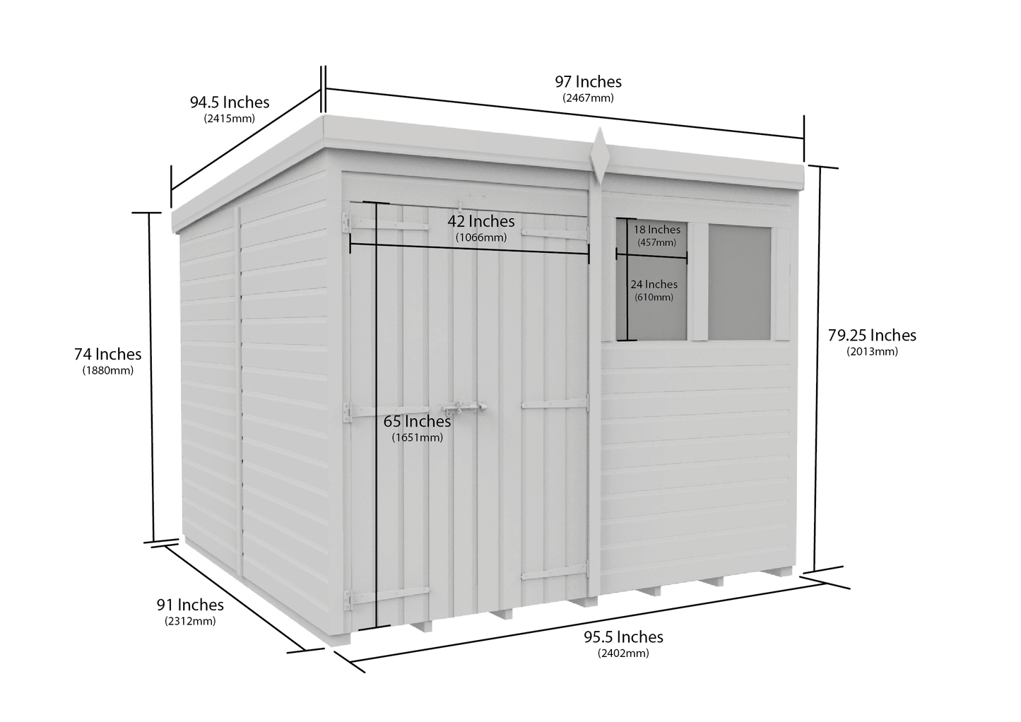 8 x 8 Pent Shed (Double Door, With Windows) - view 2