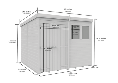 8 x 8 Pent Shed (Double Door, With Windows) - view 2