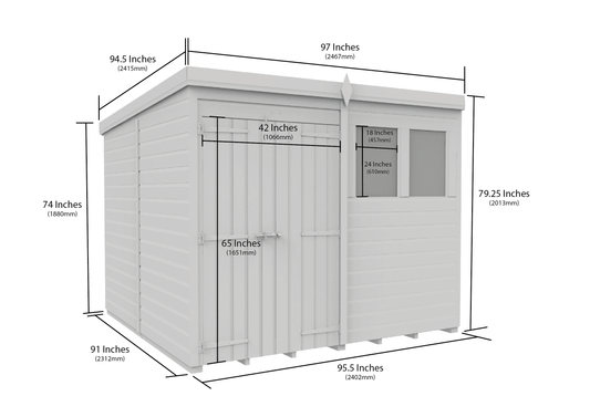 8 x 8 Pent Shed (Double Door, With Windows) - view 2