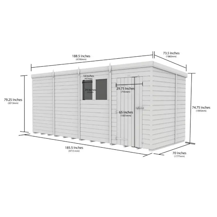16 x 6 Pent Shed (Single Door, With Windows) - view 4