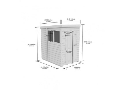 4 x 7 Pent Shed (Single Door, With Windows) - view 3