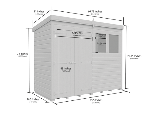 8 x 4 Pent Shed (Double Door, With Windows) - view 2