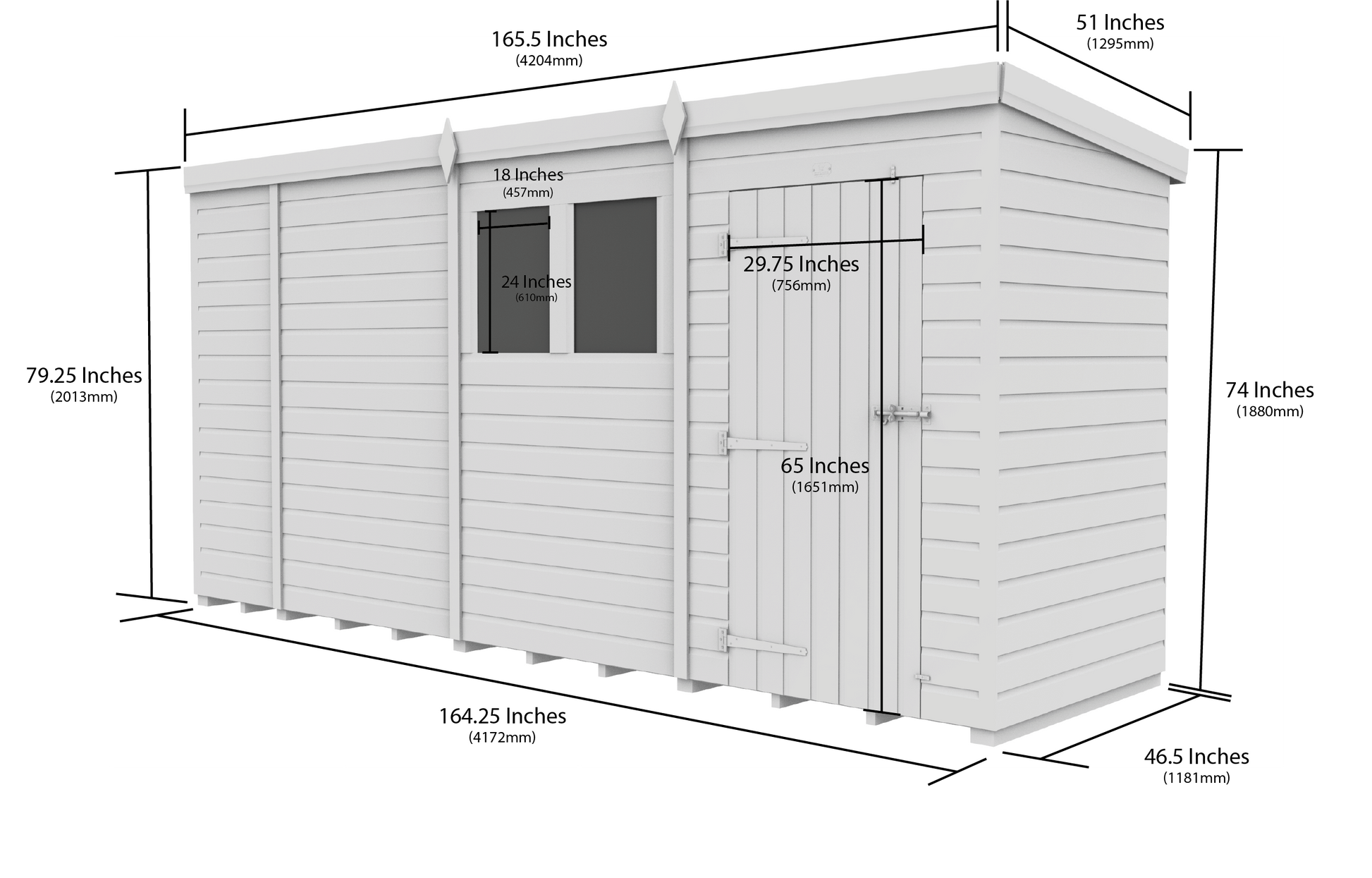 14 x 4 Pent Shed (Double Door, With Windows) - view 3