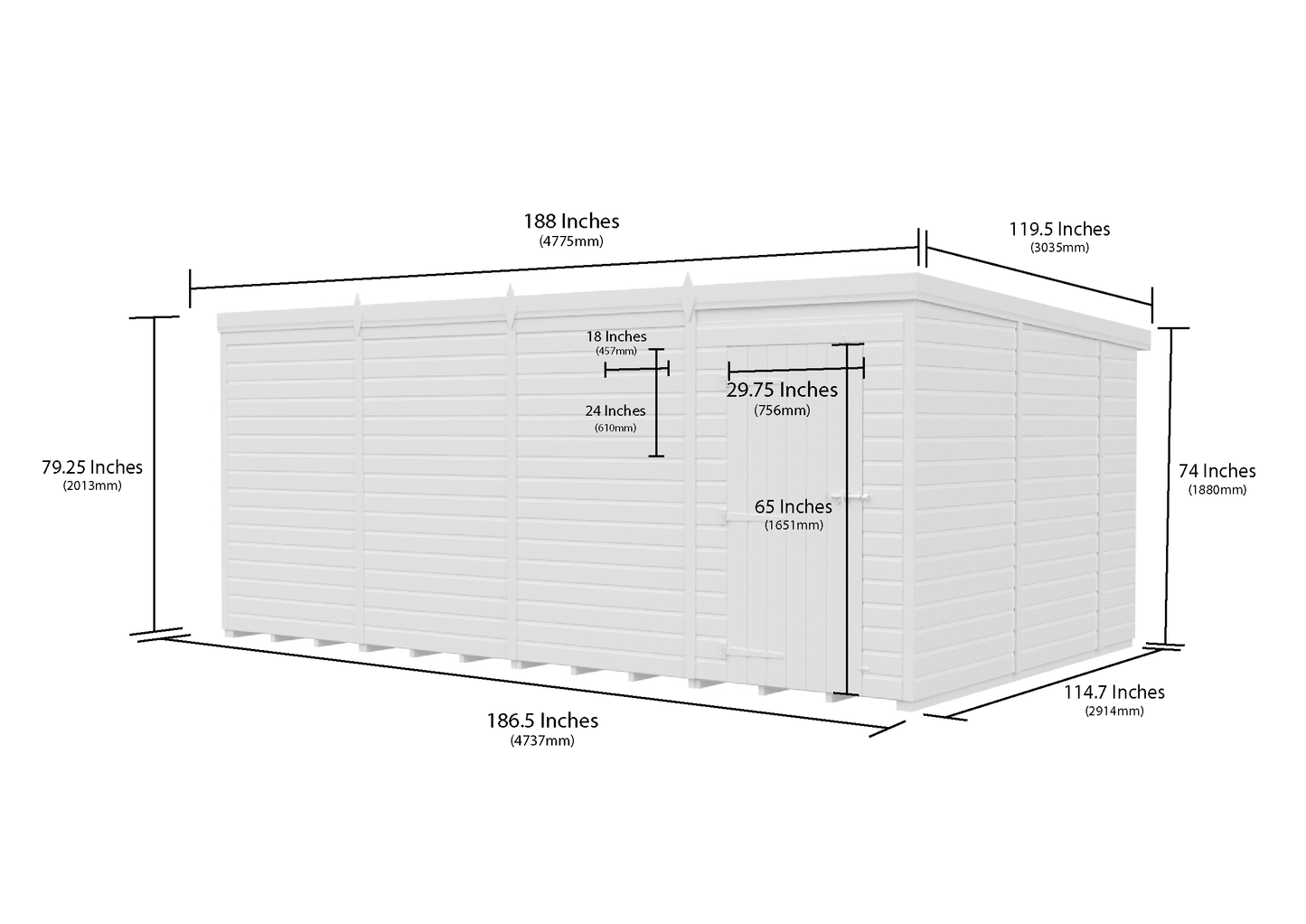 16 x 10 Pent Shed (Single Door, No Windows) - view 6