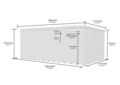 16 x 10 Pent Shed (Single Door, No Windows) - view 6