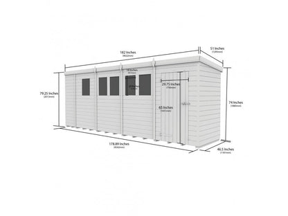 17 x 4 Pent Shed (Single Door, No Windows) - view 3