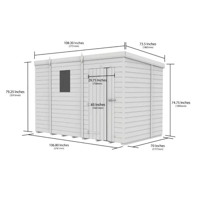 9 x 6 Pent Shed (Single Door, No Windows) - view 3