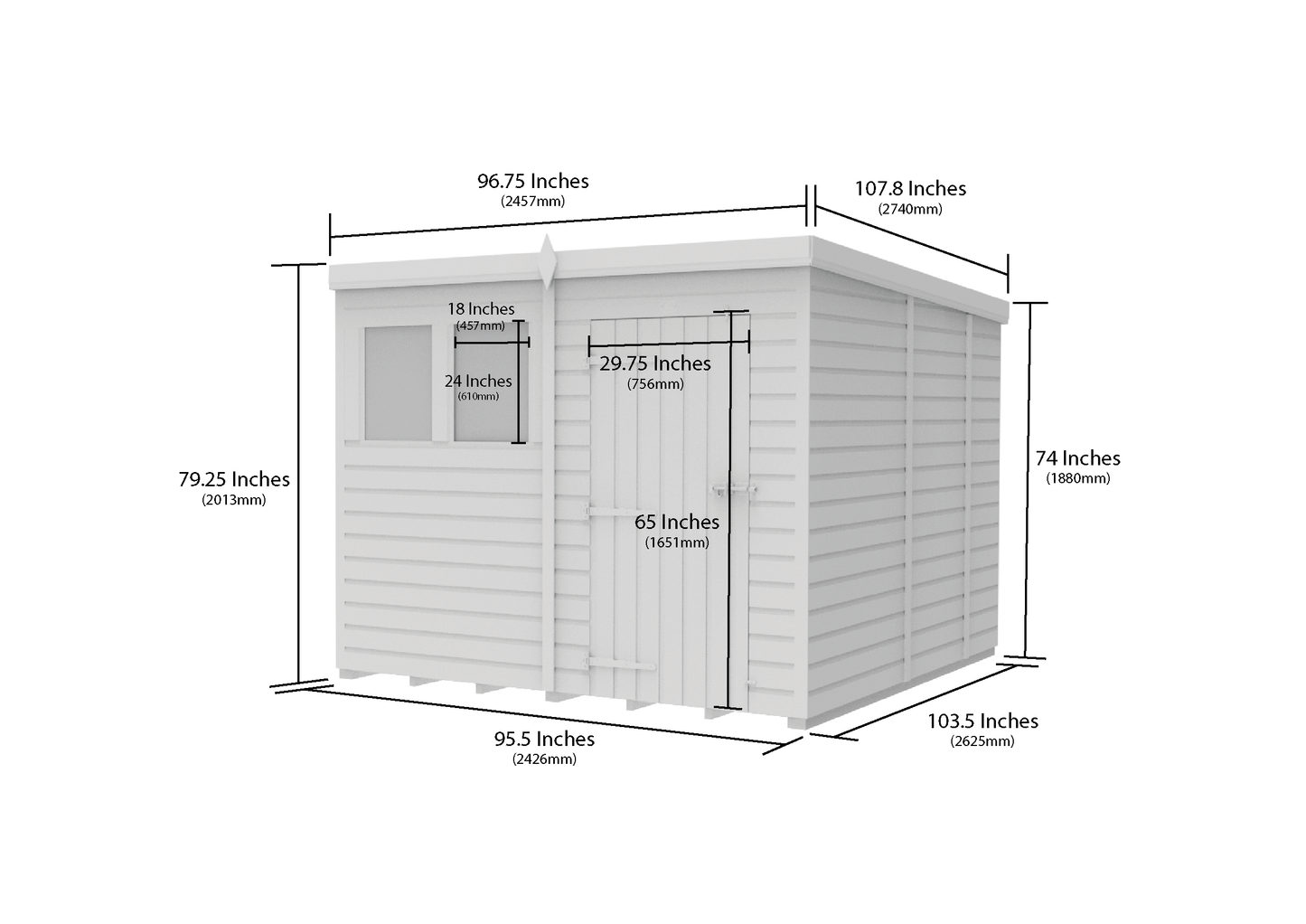 8 x 9 Pent Shed (Single Door, With Windows) - view 4