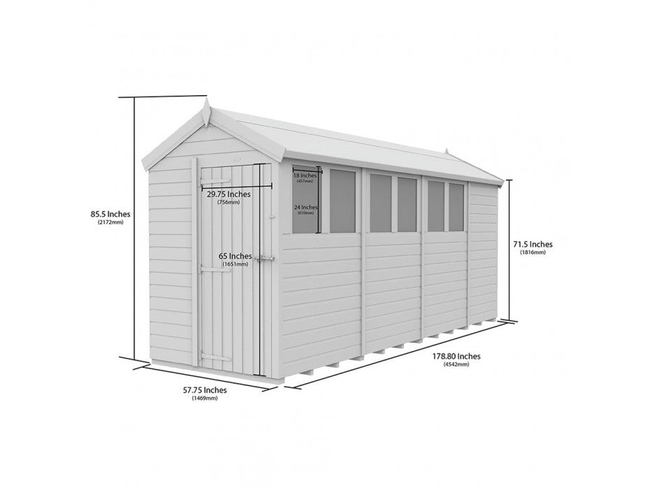 5 x 15 Apex Shed (Single Door, With Windows) - view 5