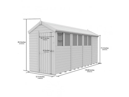 5 x 15 Apex Shed (Single Door, With Windows) - view 5