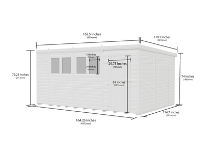 14 x 10 Pent Shed (Double Door, With Windows) - view 6