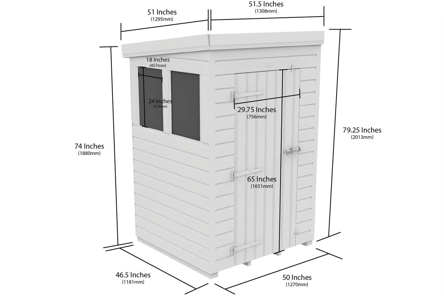 4 x 4 Pent Shed (Double Door, No Windows) - view 2