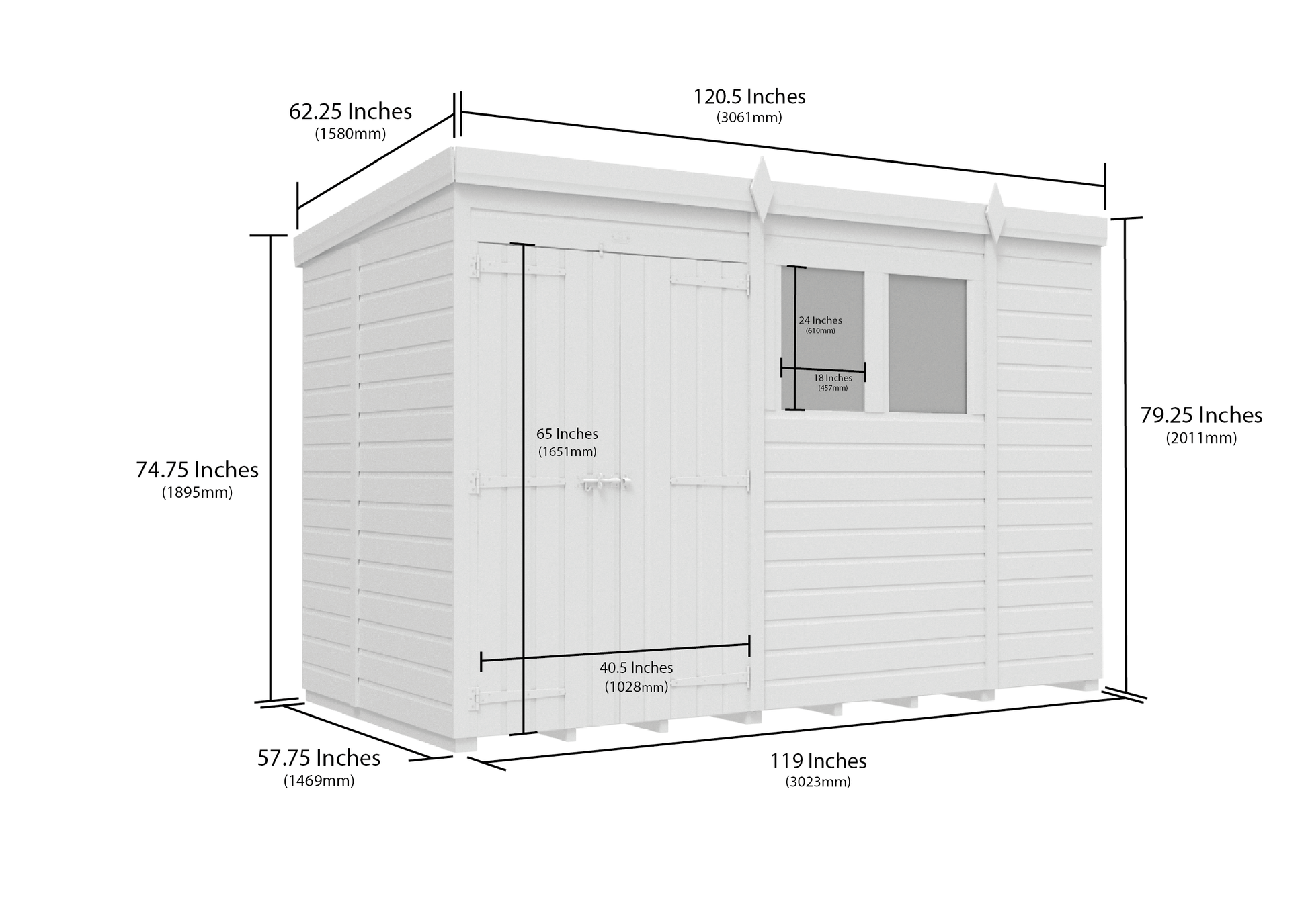 10 x 5 Pent Shed (Double Door, With Windows) - Pent Shed