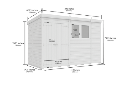 10 x 5 Pent Shed (Double Door, With Windows) - Pent Shed