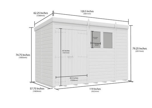 10 x 5 Pent Shed (Double Door, With Windows) - Pent Shed