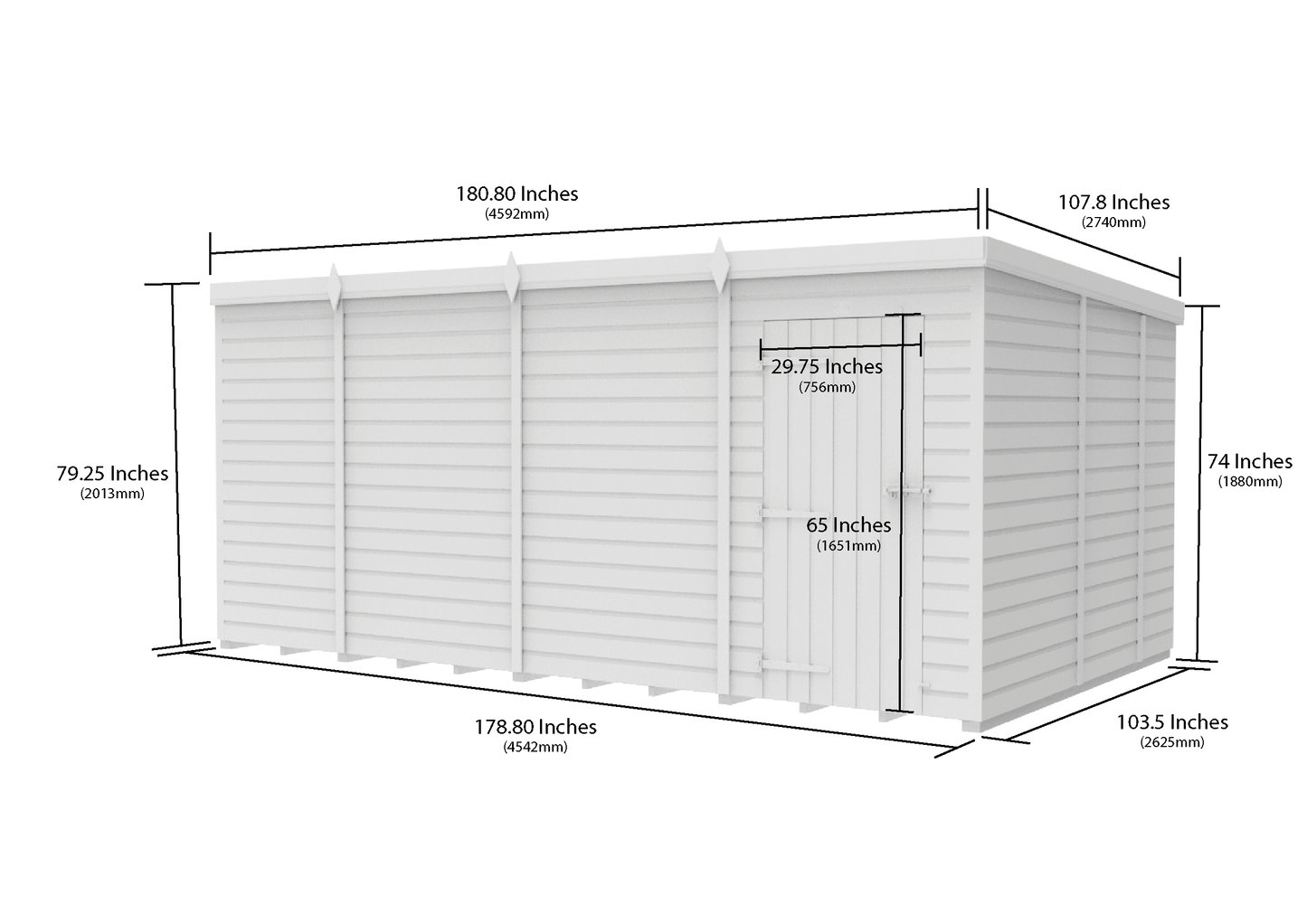 15 x 9 Pent Shed (Single Door, No Windows) - Pent Shed