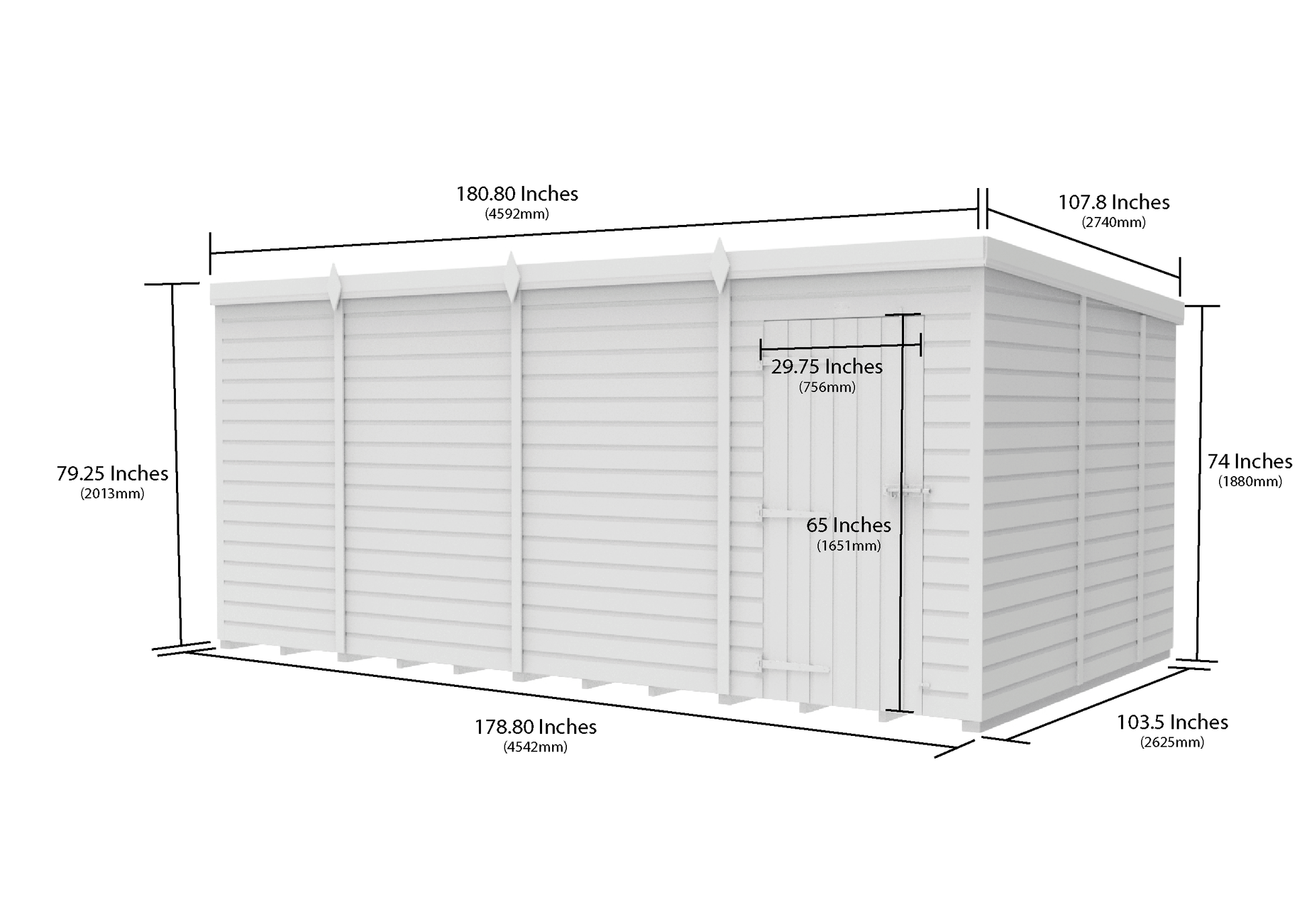 15 x 9 Pent Shed (Single Door, No Windows) - Pent Shed