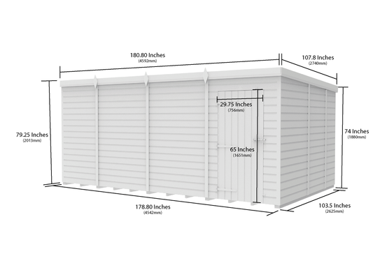 15 x 9 Pent Shed (Single Door, No Windows) - Pent Shed