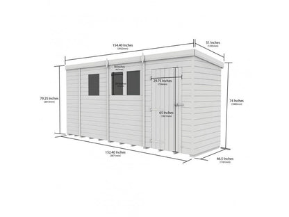 13 x 4 Pent Shed (Single Door, With Windows) - view 4