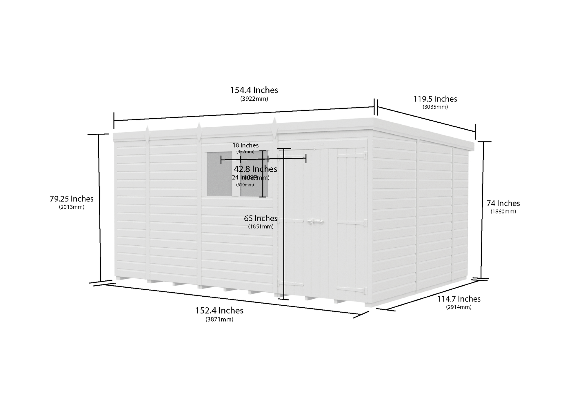 13 x 10 Pent Shed (Double Door, No Windows) - view 6