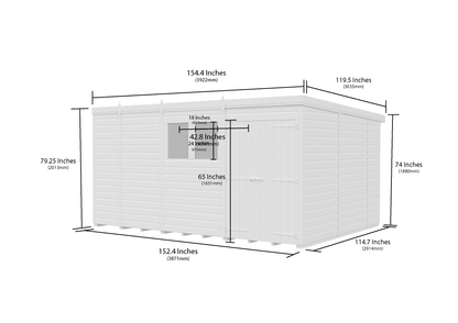 13 x 10 Pent Shed (Double Door, No Windows) - view 6